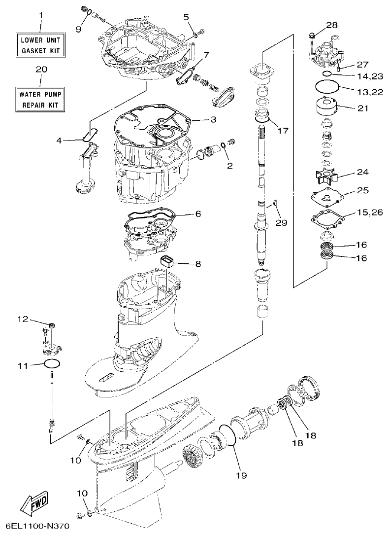 Yamaha F115B, FL115B, FL115BET REPAIR KIT 2 parts diagram